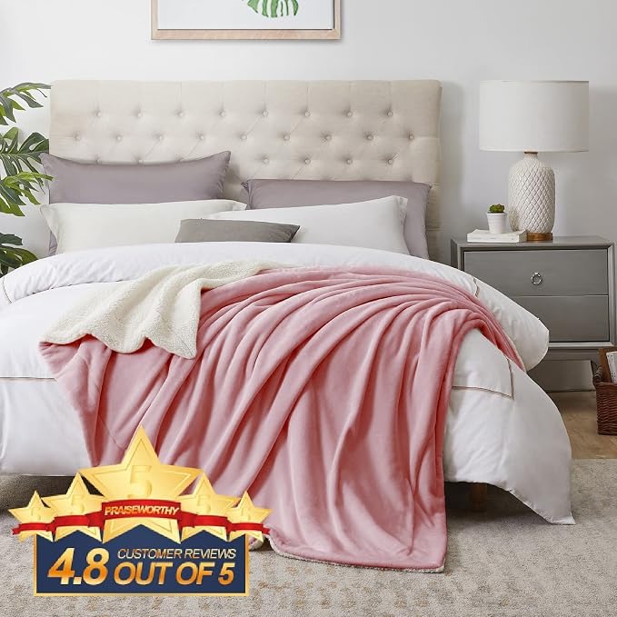 Walensee Sherpa Fleece Blanket (King Size 108”x90” Blush) Plush Throw Fuzzy Super Soft Reversible Microfiber Flannel Blankets for Couch, Bed, Sofa Ultra Luxurious Warm and Cozy for All Seasons