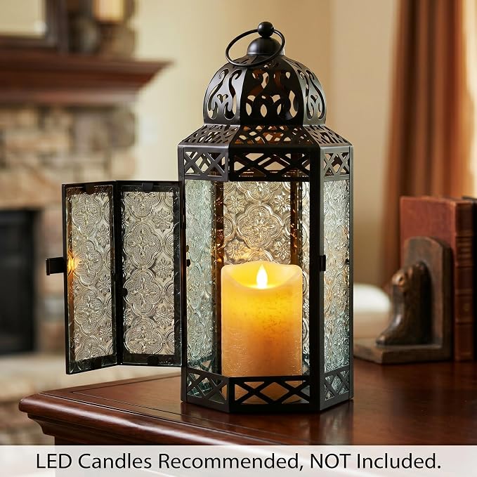 Vela Lanterns Decorative Indoor Candle Holder Table Centerpieces - Moroccan Hanging Outdoor Patio & Porch Home Decor, Turkish Lamp for Wedding, Ramadan (Large 12", Clear Glass)