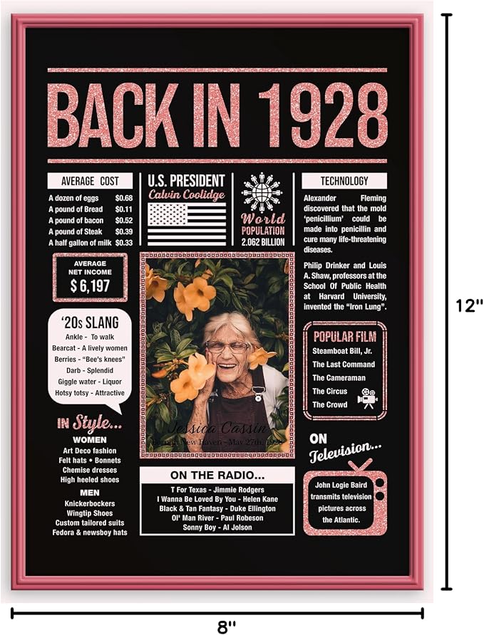 Happy 97th Birthday Party Decorations For Women Rose Gold - Gifts For 97 Year Old Women, Personalized 97th Birthday For Mom, Grandma, 97 Yr Old Bday Decor, Back In The Day You Born Birthday Poster