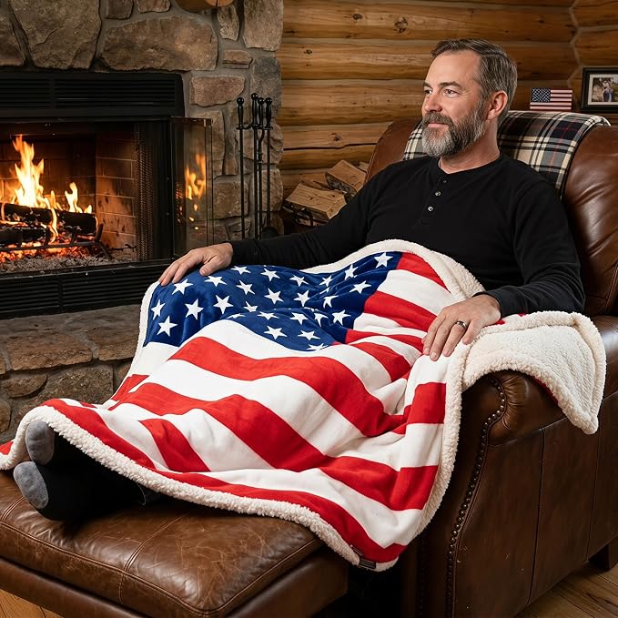 Catalonia Patriotic American Flag Throw Blanket for Veteran and Citizenship | USA Flag Home Decor for Sofa and Bed, Gift for Military Families, 4th of July and Memorial Day, 50 x 60 Inch, Sherpa Fleece