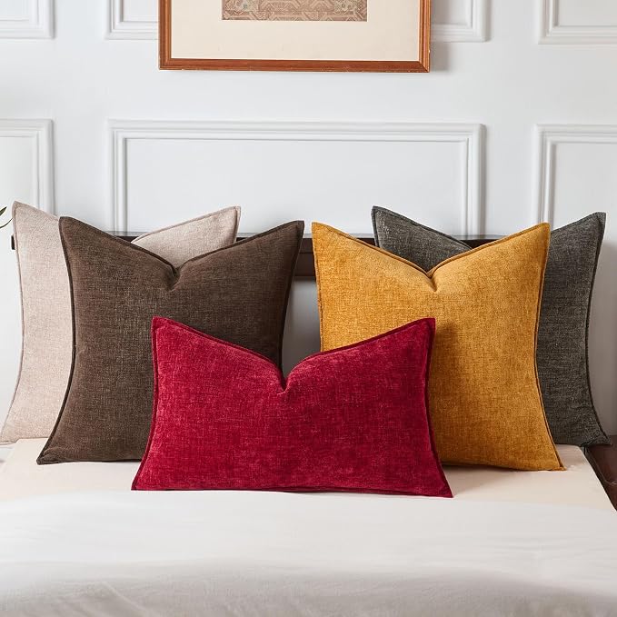 JUSPURBET 22x22 Chenille Decorative Throw Pillow Covers Set of 2,Red | ﻿Cozy Soft Cushion Cover Case with Hidden Zipper for Couch Sofa Bed Living Room Home Decor Christmas