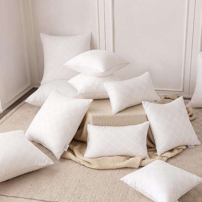 Oubonun 18 x 18 Inches Pack of 4 Throw Pillows Inserts, White Square Cushion Inner Soft Fluffy Plump Stuffer Pillows Inserts for Sofa Bed Couch