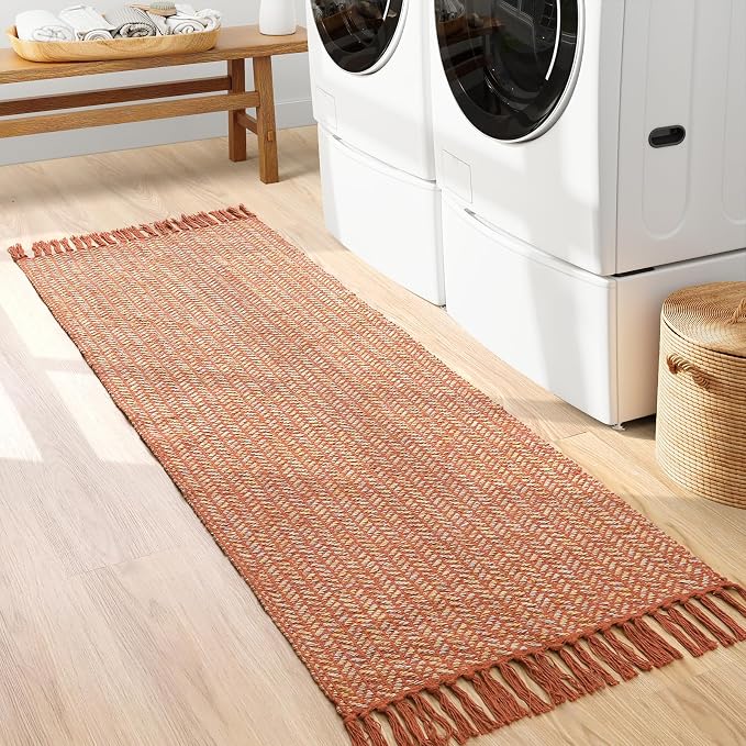 Lahome Boho Bathroom Runner Rug, 2x6 Fall Washable Rugs for Hallways | Laundry Room Mats with Tassels, Farmhouse Woven Cotton Decor Carpet, Non Shedding Lightweight Throw Rugs for Entryway Bedroom