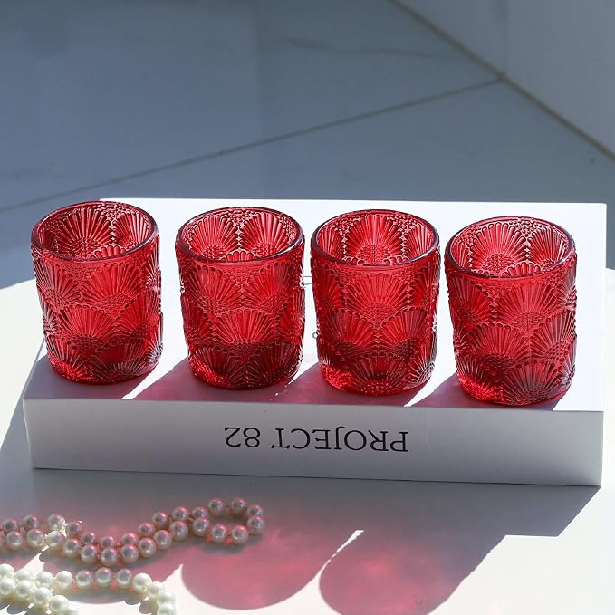 Woho 24pcs Red Votive Candle Holders Boho Style for Christmas Decorations