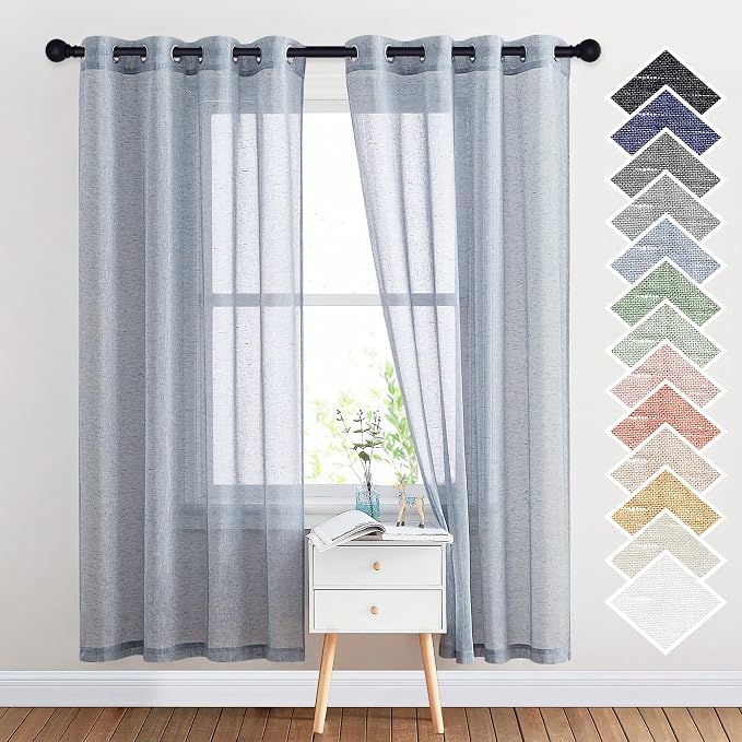 Semi Sheer Linen Blend Curtains Grommet Flax Texture for Bedroom