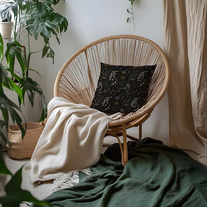 Vintage Moody Floral Pillow Covers 18x18, Dark Cottagecore Room Decor, Retro Dark Academia Wildflower Plant Botanical Decorative Throw Pillow Covers for Home Bedroom Living Room