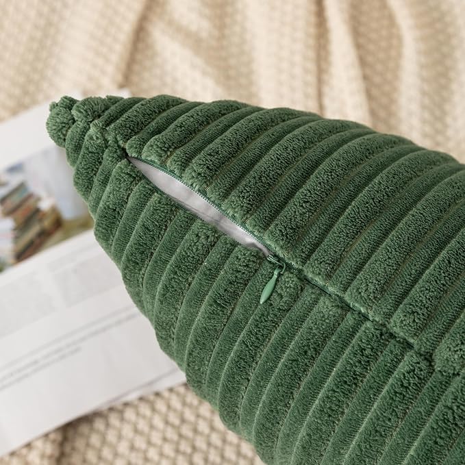 Kevin Textile Striped Corduroy 20”x20” Pillow Covers 2 Pack, Moss Green