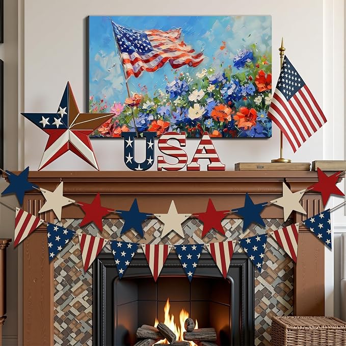 Framed American Flag Military Wall Art, Patriotic Veteran Canvas Art Pictures, USA Hero Wall Decor, Made in USA Ready to Hang for Office Man Cave Garage