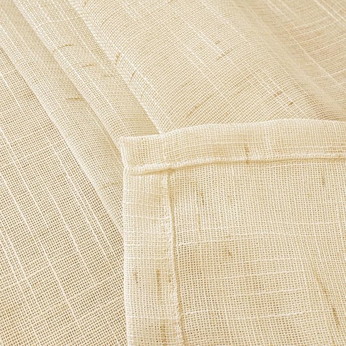 YoungsTex Linen Semi Sheer Curtains 45 Inch Length for Kitchen Cafe Window | Short Drapes with Back Tab Rod Pocket Lightweight for Bathroom Small Window Over Sink, Cream Beige, 2 Panels, 34 X 45 Inch