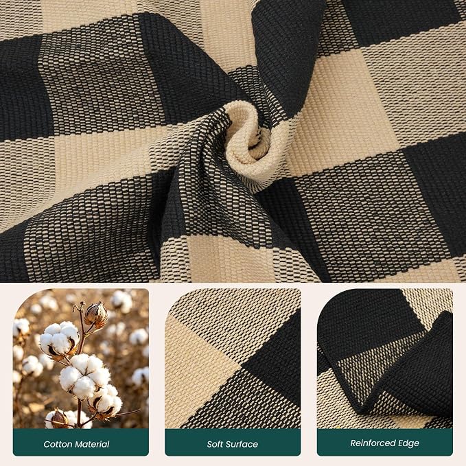 KOZYFLY Buffalo Plaid Area Rugs 3x5 Ft Brown and Black Checkered Rug | Washable Front Door Mat, Woven Cotton Outdoor Rug, Large Rug for Front Porch Kitchen Entryway Patio, Indoor Farmhouse Rugs