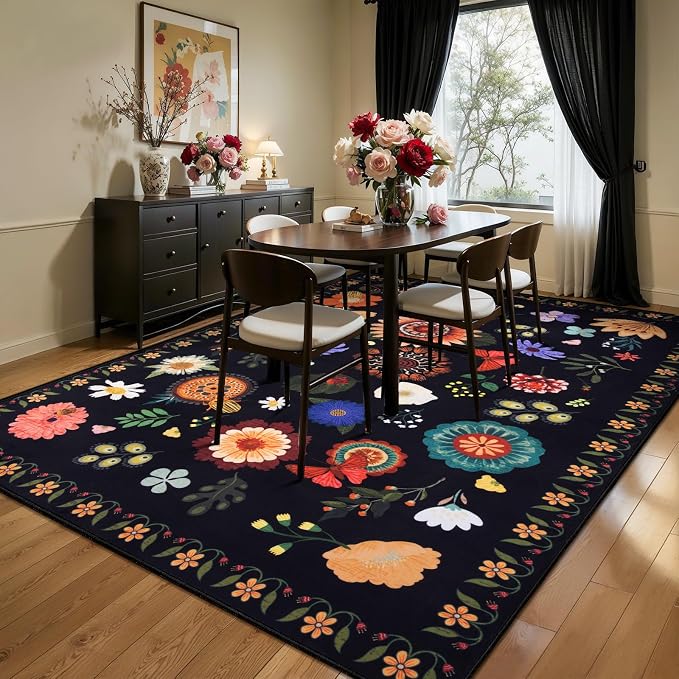 Ciicool Large 5x7 Area Rugs for Living Room Floral Boho Washable Rug | Soft Low-Pile Carpet for Bedroom Dining Room Kids Nursery Home Office Playroom Carpets Decor