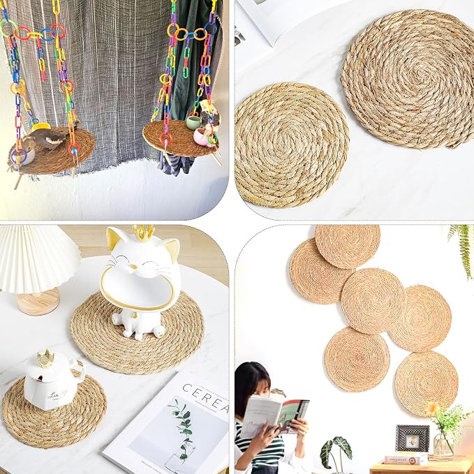 Mini Rattan Woven Placemats Set of 8, 10 Inch Natural Jute Braided Farmhouse Table Mats Small Tableware or Room Decoration Please Choose Carefully