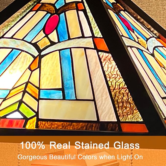 Capulina Tiffany Lamp Mission Brown Stained Glass Table Lamp 3-Light
