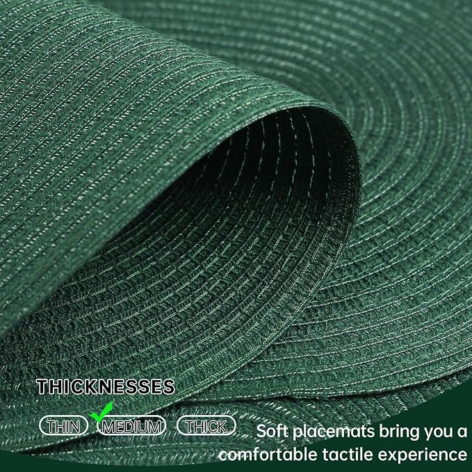 Placemats Set of 4, Woven Oval Braided Dining Table Mats(Sage Green) | 12 x 17.5 Inch Size Fits Plates and Flatware; Hand Washable and Heat Resistant for Kitchen Use, with Farmhouse and Boho Style