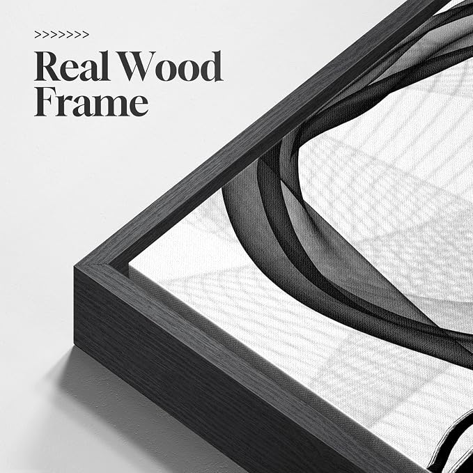 Framed Black and White Abstract Wall Art for Living Room Set of 2, 24x36 In | Flowing lines, Canvas prints, Modern paintings, Minimalist pictures, Wood frame, Dining room, Bedroom, Office wall decor