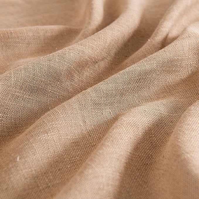 MIULEE Light Brown Short Linen Curtains 52x45 Inch Long 2 Panel for Kitchen | Bedroom Bathroom, Soft Thick Linen Textured Basement Window Drapes, Semi Sheer Light Filtering, Back Tab, Burlap Look Decor