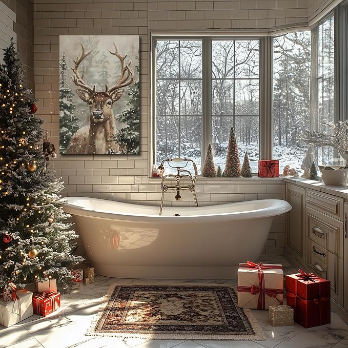 Christmas Canvas Wall Art – Winter Wall Decor for Living Room & Bedroom – Framed Christmas Pictures & Posters for Home Decorations