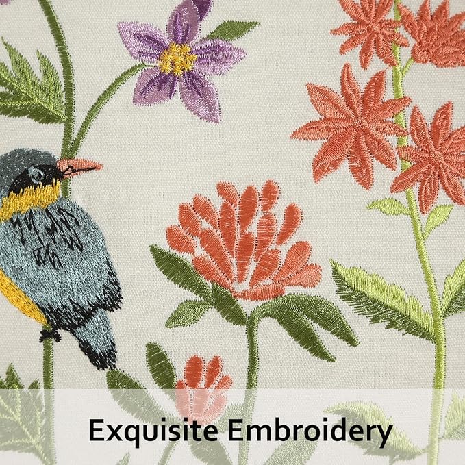 Embroidered Throw Pillow Covers 20x20 Pack of 2 Birds and Flowers | Durable Fabric,Square Pillow Cover,Boho Decorative,Hidden Zipper,Aesthetic Design,Ideal Gift,Machine Washable