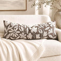 BlissBlush Long Lumbar Pillow Cover 14x36 for Bed, Taupe Brown Floral Tufted Velvet Accent Oversize Throw Pillowcase for Bedroom, Cover Only