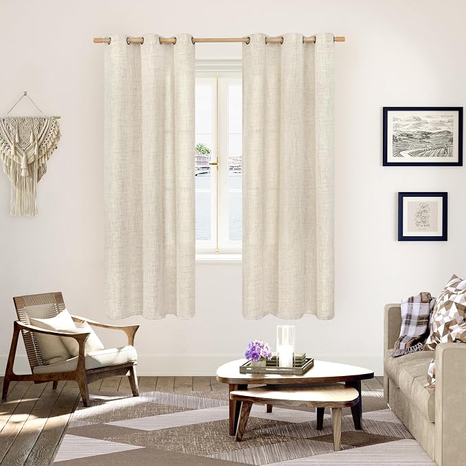 YoungsTex Linen Curtains 72 Inch Length for Living Room, Light Filtering Semi Sheer Window Drapes with Bronze Grommet Privacy for Bedroom Farmhouse Decorative, 42 x 72 Inch, 2 Panels