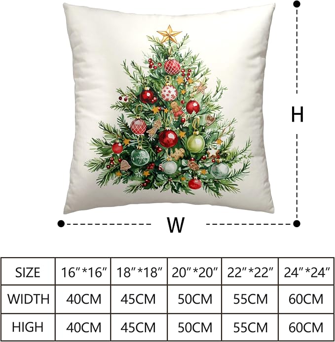 Set of 2 Christmas Tree Pillow Covers Xmas Wreath Throw Pillow Covers Red and Green Decorative Pillow Case 20x20 Winter Holiday Cushion Case for Home Decor Couch Sofa