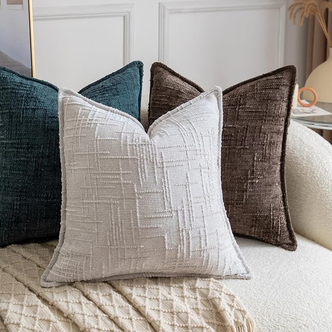 MADIZZ Pack of 2 Chenille Throw Pillow Covers 24x24 Inch Grey Blue Soft Neutral Decorative Throw Pillows for Couch Sofa Boho Accent Cushion Covers Modern Farmhouse Home Decor for Bedroom Living Room