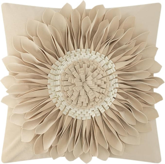 OiseauVoler Elegant 3D Flower Decorative Throw Pillow Covers 18x18 Inch Tan | Vintage Floral Pillow Cases Covers Easy Care Machine Washable For Home Sofa Bed Living Room Farmhouse Taupe Earth Tone Colors