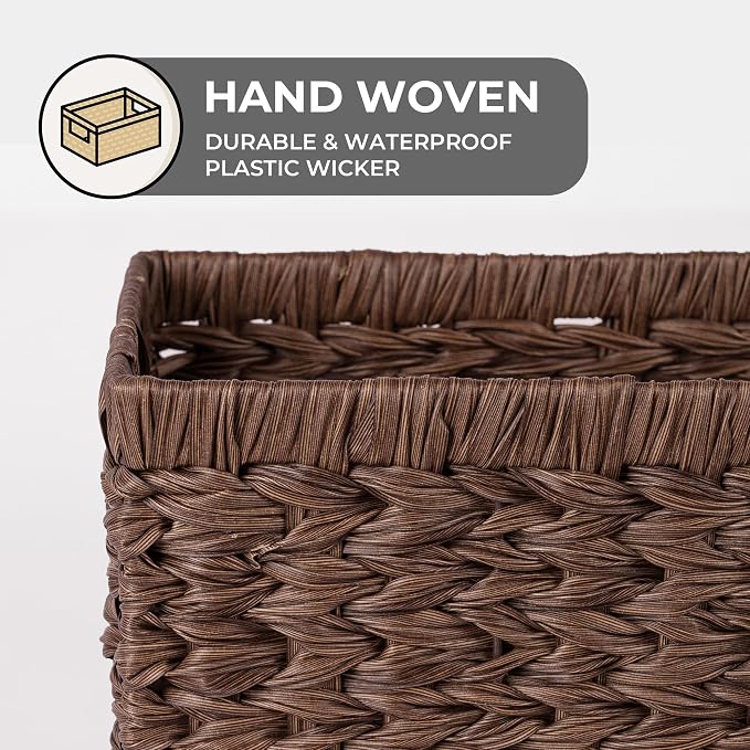 GRANNY SAYS Wicker Storage Baskets for Shelves, Brown Wicker Baskets,2-Pack | Waterproof Large Wicker Baskets for Organizing, Woven Basket for Pantry, Rectangle Basket for Shelf,Woven Baskets for Storage