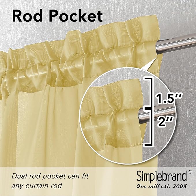Simplebrand Yellow Tier Curtains for Kitchen 24 Inches Long 2 Panel Set, Rod Pocket Cafe Curtain Light Filtering Sheer Short Curtains for Bathroom/Basement Half Window 42 x 24 Inch, 2Pcs