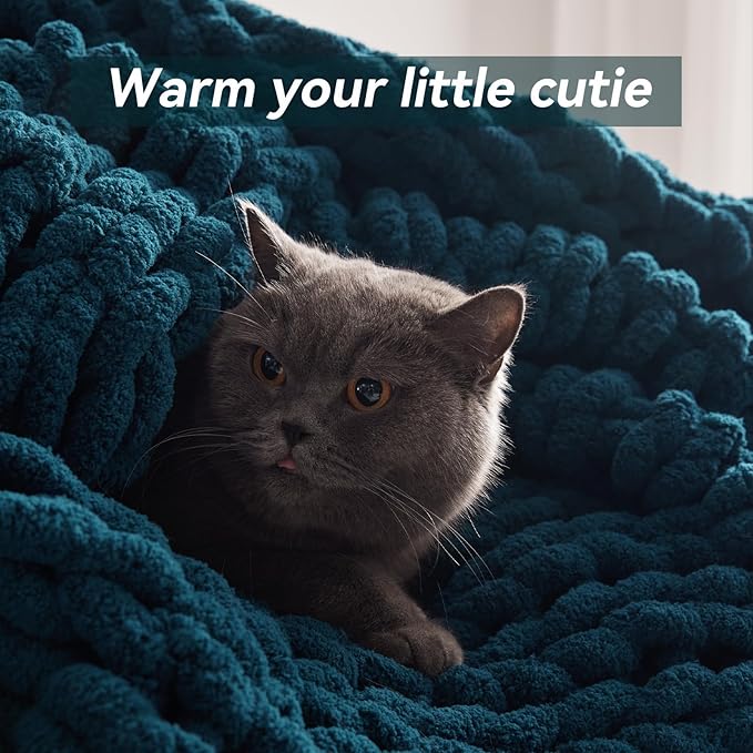 Chunky Knit Throw Blanket 60x80 Inch Chenille Yarn Handmade