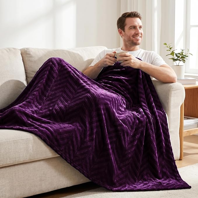 Whale Flotilla Flannel Fleece Throw Blanket for Couch, Purple | Lightweight Breathable Soft Sofa Throws, Plush Fluffy Chevron Design Decorative Blankets for All Season, 50x60 Inch