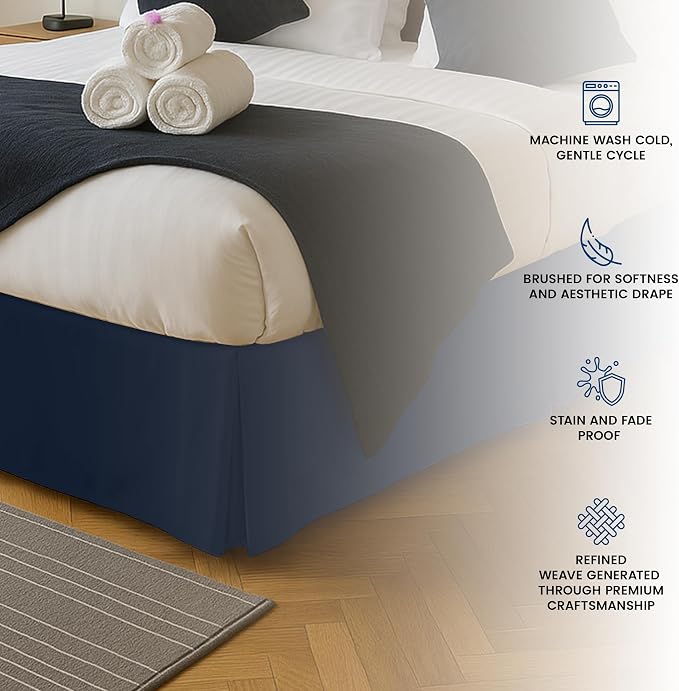 Twin Bed Skirt, Hides Under-Bed Storage 15 Inch Drop, Pleated, Navy | Easy Fit Design, Shrinkage & Fade Resistant, Hotel Style, Microfiber Durable Fabric, Machine Washable