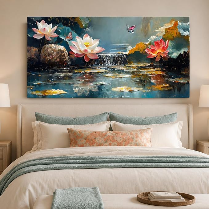 Anolyfi Lotus Canvas Wall Art for Living Room 40"x20" | HD Print, Easy to Hang, Durable and Colorfast, Zen Wall Decor Yoga Paintings for Spa Hallway Bedroom Home