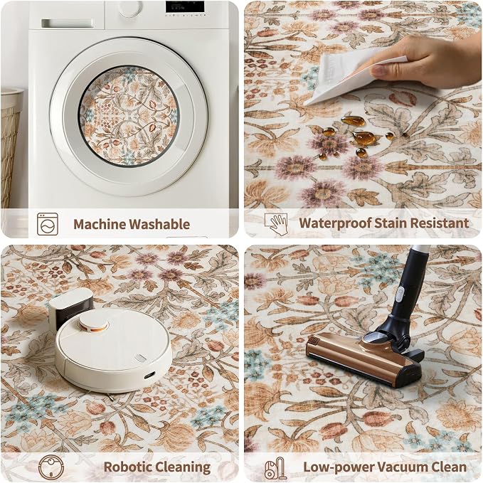 Ciicool Large 5x7 Area Rugs for Living Room Floral Boho Washable Rug | Soft Low-Pile Carpet for Bedroom Dining Room Kids Nursery Home Office Playroom Carpets Decor