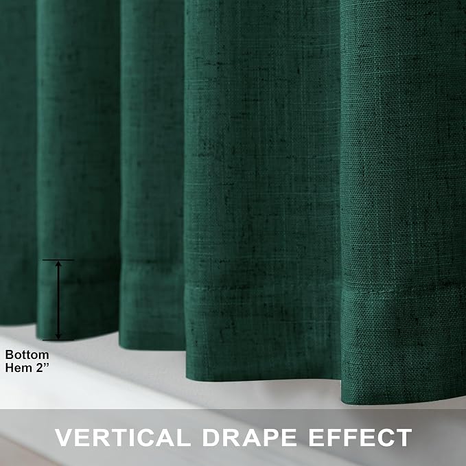 Dark Green Curtains 108 Inches Long for Living Room 2 Panels Back Tab Pocket Semi Sheer Linen Deep Hunter Forest Curtains for Patio Door Aesthetic Academia Decor Christmas Background Cortinas Verdes