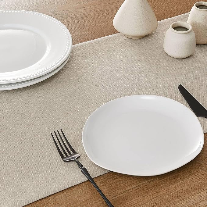 ZeeMart Linen Textured Border Table Runner, 14 x 36 Inch Natural | Mitered Corner Design, Medium Weight Fabric, Modern Farmhouse Style, Machine Washable Easy Care Everyday Table Scarf