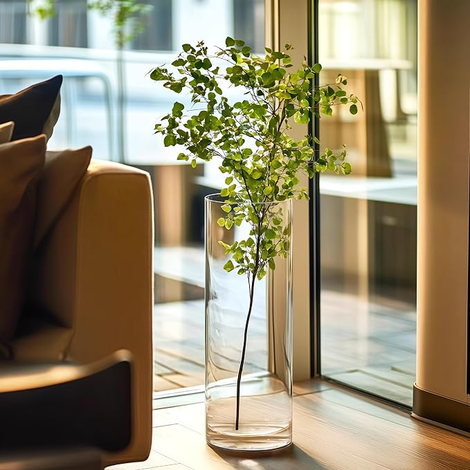 Clear Acrylic Cylinder Flower Vase Large Plastic Centerpieces Vase | Tall Shatterproof Unbreakable Transparency Vase Lightweight Easy Clean Home Decor Floral Arrangement, Hydroponics