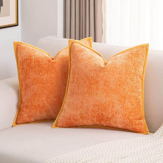 FUTEI Pack of 2 Chenille Soft Throw Pillow Covers 16x16 Inch, Orange