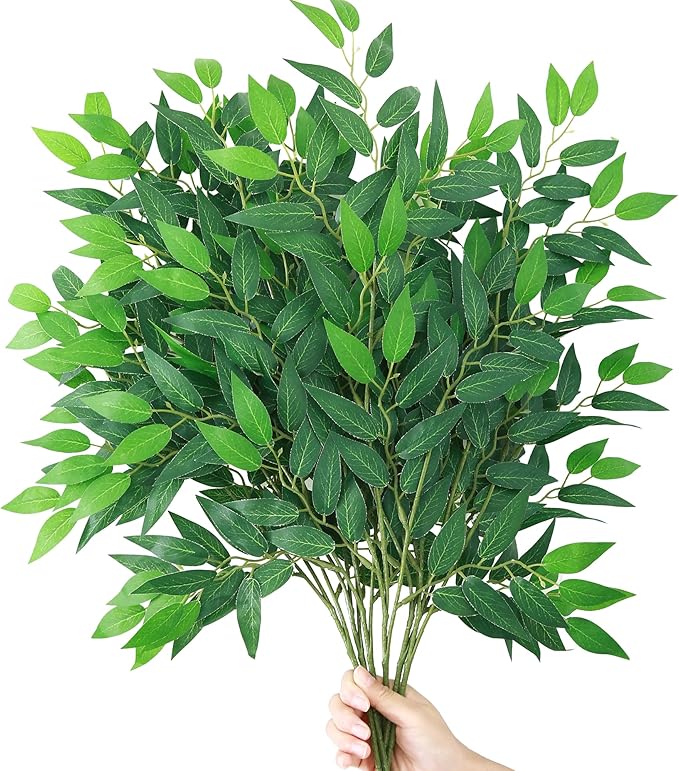 GREENTIME 6 Pack 23.5'' Artificial Italian Ruscus Greenery Stems | Faux Green Leaf Bouquet for Vase Bridal Wedding Table Centerpiece Decor