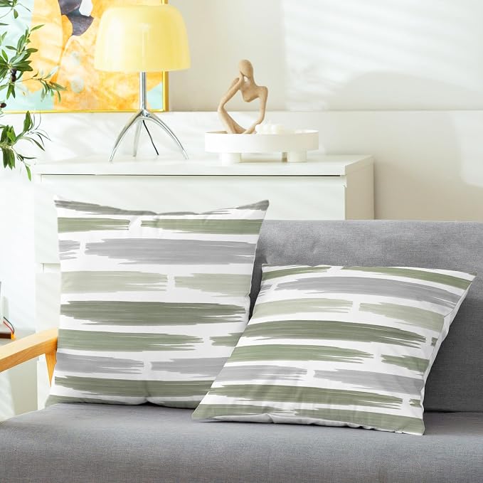 CaliTime Throw Pillow Cases Pack of 2 Cozy Fleece Abstract Geometric Texture Decorative Cushion Covers for Couch Bed Sofa Farmhouse Decoration 18 X 18 Inches Sage Green