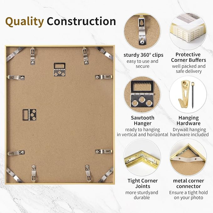 Fun Memories 15x20 Metal Picture Frame, High End Aluminum Photo Frame with Real Glass for 20x15 Posters and Artwork, Mounts Horizontally or Vertically, Gold, 1 Pack