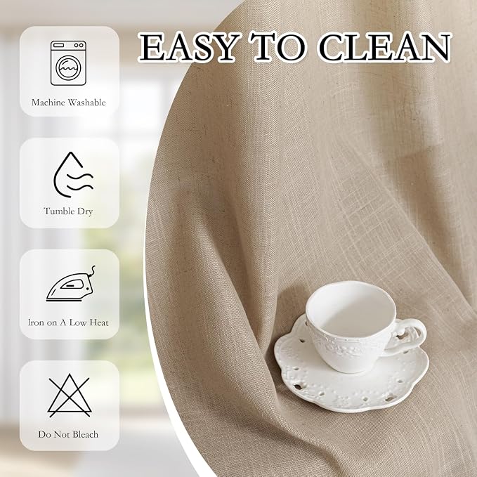 MYSKY HOME Taupe Sheer Curtains 63 inch Length Semi Sheer Curtains for Bedroom Light Filtering Short Window Treatment Privacy Protect Boho Farmhouse Soft Drapes Set, Back Tab, 50" Wide, 2 Pieces