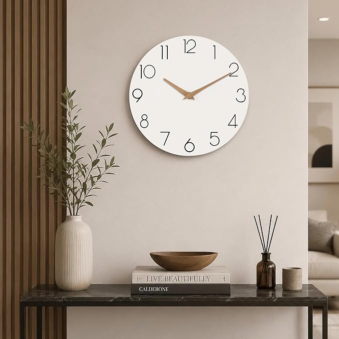 cicininc 12 Inch Battery Operated Wall Clock, Silent Analog, White | Kitchen | Office | Bedroom | Modern Style | Easy-to-read Numbers