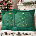 Christmas Pillow Covers Set of 2 Soft Plush Faux Fur Pillow Cases 3D Embroidered Decorative Couch Cover Home Decor Christmas Throw Pillow Covers 18x18,Green Christmas Tree