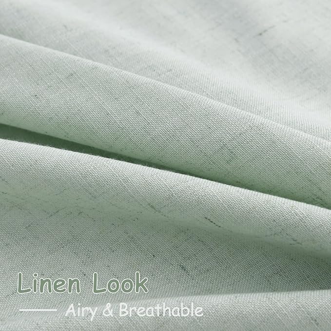 Aqua Green Linen Curtains 84 Inch Length 2 Panels Set for Living Room Rod Pocket Back Tab Light Filtering Window Drapes for Bedroom Dining Room Protect Privacy Modern Farmhouse Decor 52x84