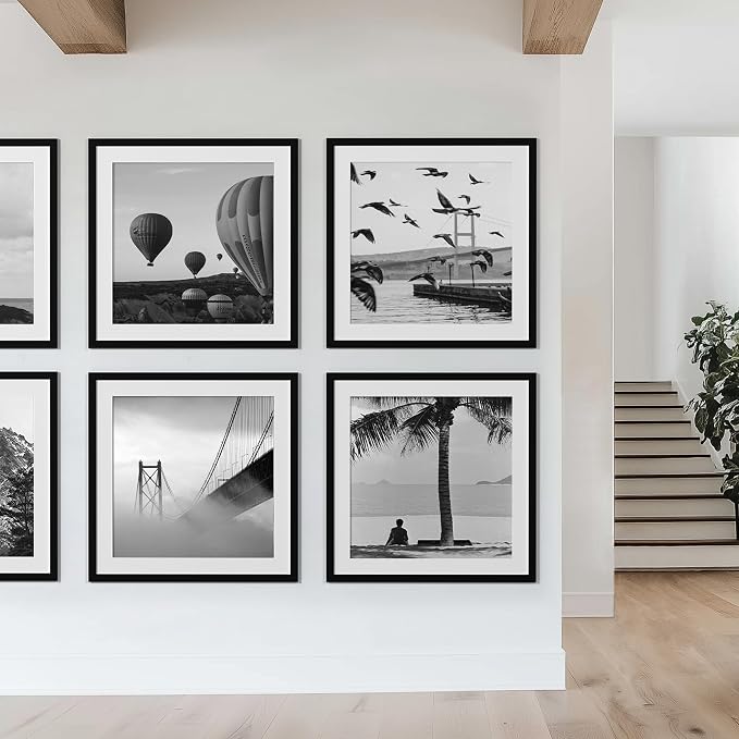 eletecpro Picture Frames Set of 9, 24x24 in, Acrylic Cover, Black | Display Photo 20x20 with Mat or 24x24 without, Square Gallery Collage, Wall Mount, Minimalist Home Decor, Engineered Wood