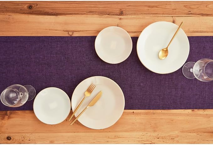 Solino Home 100% Pure Linen Table Runner Grape Long, Athena 14 x 144 in | styles dining tables for meals and celebrations, European flax fibres, soft to the touch, Grape, fine, OEKO-TEX Certified