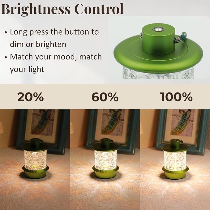 Cordless Small Table Lamp, Metal Glass, Lanyard, Rechargeable, Dimmable