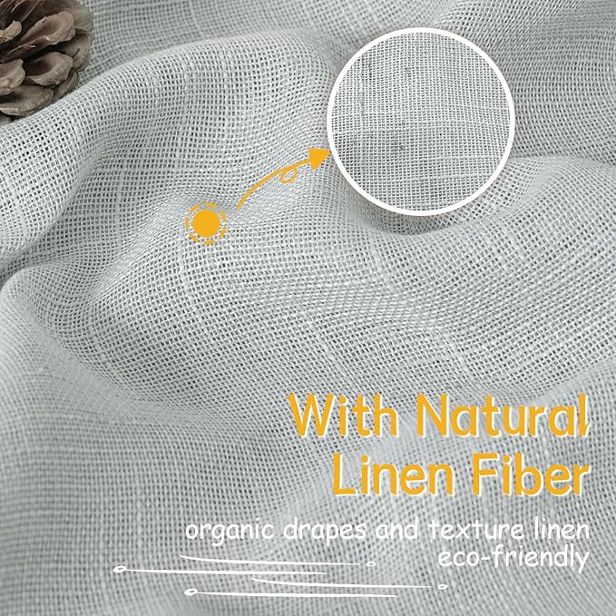 YoungsTex Light Grey Linen Curtains 63 Inch Length for Living Room, Semi Sheer Window Drapes Textured Light Filtering with Rod Pocket Back Tab for Bedroom, 2 Panels, 52 X 63 Inch