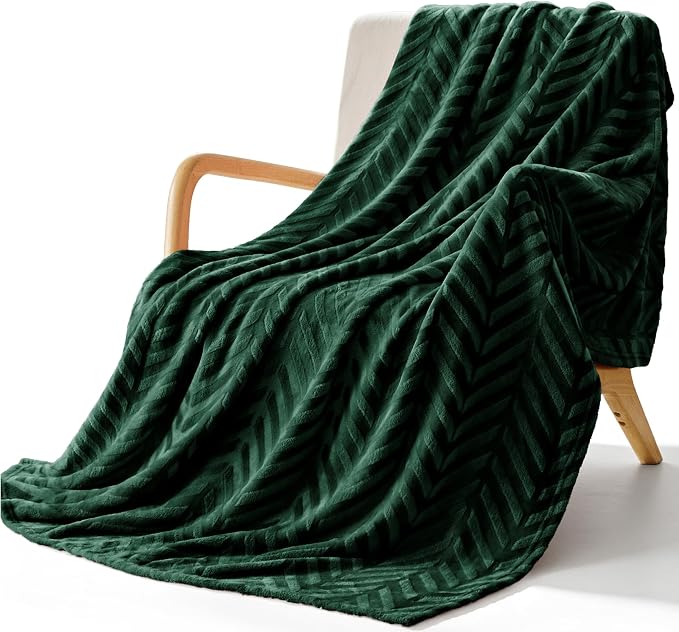 Whale Flotilla Flannel Fleece Throw Blanket for Couch, Emerald Green | Lightweight Breathable Soft Sofa Throws, Plush Fluffy Chevron Design Decorative Blankets for All Season, 50x60 Inch